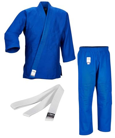 Ju-Sports Judoanzug to start Blau 110 I Leichter Judoanzug Kinder & für Erwachsene I Judogi inkl. weißem Gürtel I Mehrfach vernähter Schulter- & Brustbereich