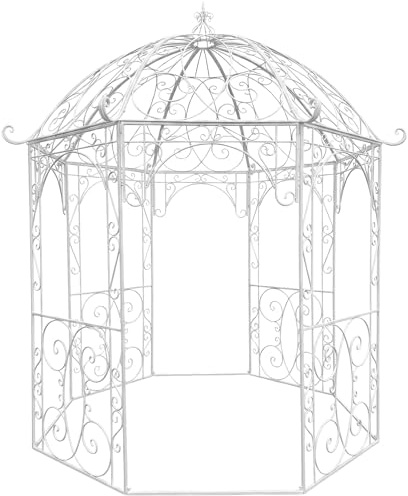 Templete de metal para jardín de CLP, modelo Leila, redondo, 229 cm de diámetro, altura de 313 cm, de hierro, diseño sencillo y elegante, Antik Weiß