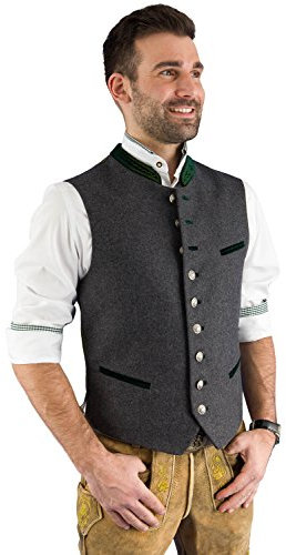 Grasegger Trachtenweste Steigl 1-W-3217-1225 grau-grün ohne Ärmel, moderne Lodenweste für Herren mit Innentaschen, elegantes Gilet für Männer 52