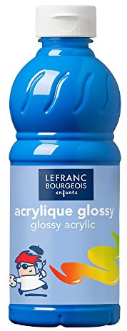 Lefranc Bourgeois 188297 glansig barn – akrylfärg, klar att använda flytande akrylfärg, glänsande och vattentät, perfekt på papper, kartong, trä, gips, metall, plast, 500 ml flaska – primär blå