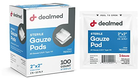 Dealmed 2’’ x 2’’ Sterile Gauze Pads (100 Count) Disposable and Individually Wrapped Medical Gauze Pads, Wound Care Product for First Aid Kit and Medical Facilities (Pack of 1)