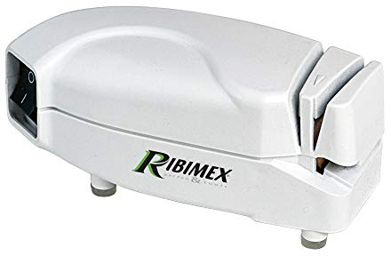 Ribimex Affilacoltelli Elettrico, Affilatore per Coltelli, Forbici, Lame e Utensili da Taglio, Compatto, Mola con Diametro 34 mm, Motore da 40 W, Interruttore On/Off, Piedini Antiscivolo - PRS35