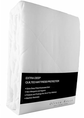 Luxury Quilted Extra Deep Mattress Protector, Hotel Quality Fitted Mattress Protector's 13 deep (King) White
