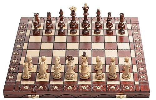 Großen Senator 41cm x 41cm / 16 aus Holz Schachspiel. Ornamente auf Schach verbrannt Board und Schachfiguren