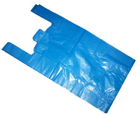 100 Blue Plastic Polythene Vest Style Carrier Bags - Size 11 x 17 x 21 Shopping Gift Boutique Supermarket