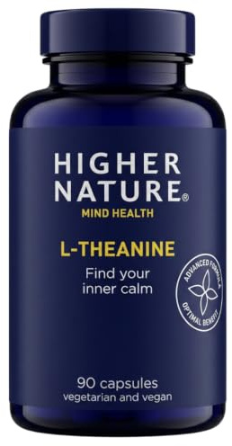 Higher Nature - L Theanine - Find Your Inner Calm - Supports Anxiety & Tension - Green Tea Extract - Anxiety Relief - Gluten Free - Vegan & Vegetarian - 90 Capsules