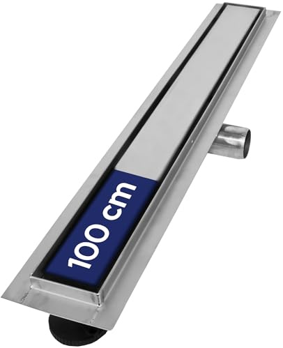 VILSTEIN® Duschrinne Edelstahl Extra Flach [100CM] - Bodenabfluss Dusche Komplettset - Ablaufrinne Dusche - Duschabfluss - Siphon mit Geruchsstop & Haarsieb - Randablauf - Duschablauf