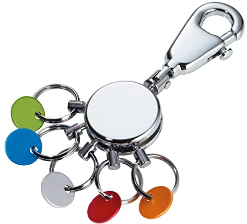 TROIKA PATENT SCHLÜSSELHALTER – KYR61/CH – rund, glänzend – Schlüsselanhänger - Karabinerhaken – 6 ausklinkbare Ringe - farbige Plättchen zur Zuordnung der Schlüssel – TROIKA-Original