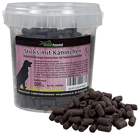 1 x 500g Hundebonbons Kaninchen Sticks - Hundeleckerlie mit Fleisch - Soft weich - Im wiederverschließbaren Frischeeimer
