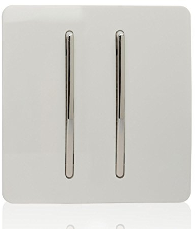 Trendi 2 Gang 2 Way 240V Screwless Raised Front Plate Plastic Artistic Modern Glossy 10 Amp Chrome Rocker Single Electrical Wall Light Switch Ice White - ART-SS4WH