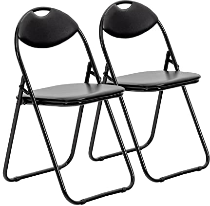 Harbour Housewares Black Padded Folding Chairs - Pack of 2 Portable Folding Chairs for Dining, Office, Vanity, Makeup, Study & Home Soft Padded Seating Small Desk Seats