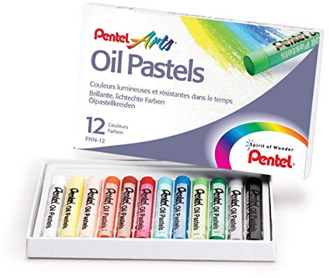 Pentel Arts PHN4-12 Oil Pastels, Fade Resistant, Assorted Colours (One Pack of 12)