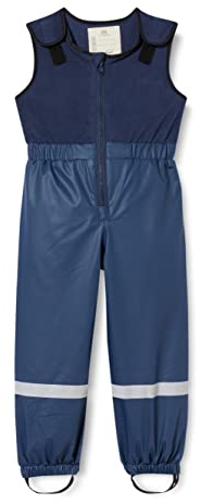 Playshoes Matschhose Regenlatzhose Fleece-Futter Unisex Kinder Wind- und wasserdichte Regenhose Regenbekleidung, marine mit Fleece-Latz, 128