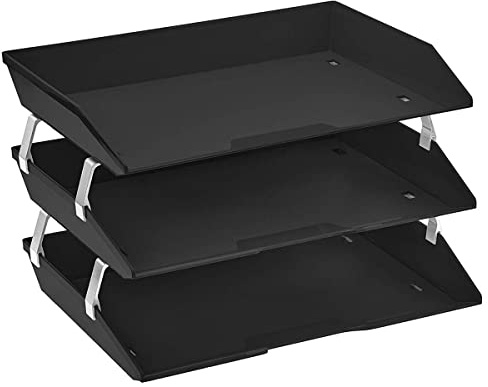 Acrimet Vassoio Facility Portalettere a 3 Ripiani/Organizzatore di Documenti per Scrivania, Laterale A4, Plastica (Colore Nero)