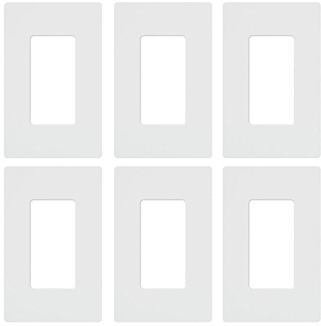 Lutron Claro 1 Gang Decorator/Rocker Wallplate, for Light Dimmers, Switches and Accessories, Snap-On Installation, No Visible Screws, Gloss, CW-1-WH-6, White (6-Pack)