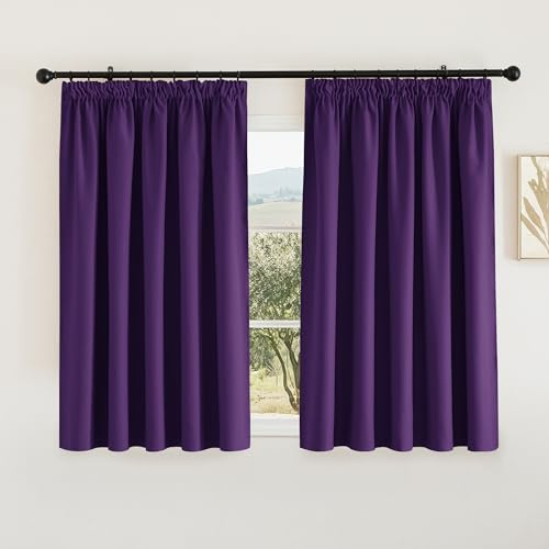 PONY DANCE Blackout Pencil Pleat Curtains, Purple, W66 x L54 Inch, 2 Panels | Thermal Insulated Curtains with Noise Reducing & Privacy, Luxury Soft Window Treatment for Bedroom & Living Room