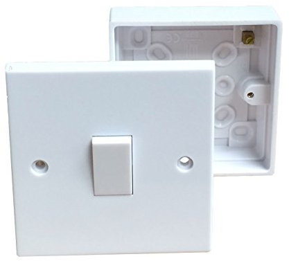 Single Wall Switch & Back Box Pattress. 1 Gang 2 Way Switched Electrical