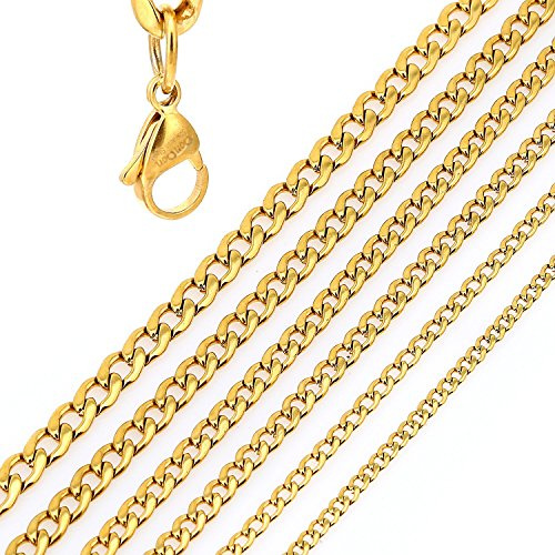 DonDon® Halsband för män, pansarkedja i rostfritt stål, guldfärger // Olika längder och bredder, Rostfritt stål, ingen ädelsten