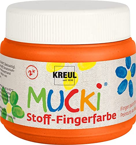 KREUL 28107 - Mucki leuchtkräftige Stoff - Fingerfarbe, 150 ml in orange, auf Wasserbasis, parabenfrei, glutenfrei, laktosefrei und vegan, optimal für die Anwendung mit Fingern und Händen