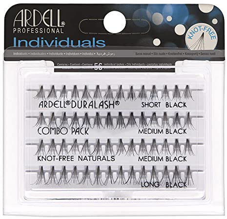 ARDELL Duralash Naturals Combo Pack. Pestañas Postizas sin Nudo. Pestañas de grupo. Negras - Cortas, Medianas y Largas. 56 Pestañas Individuales - 56 Unidades