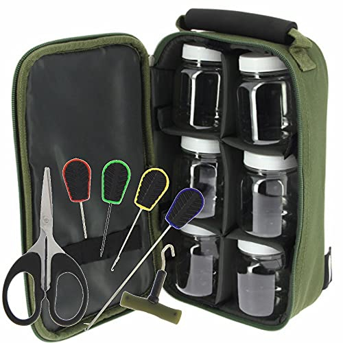 Carp Fishing Tackle 6 Pot Glug Lugage Bag With Baiting Tools & Knot Puller