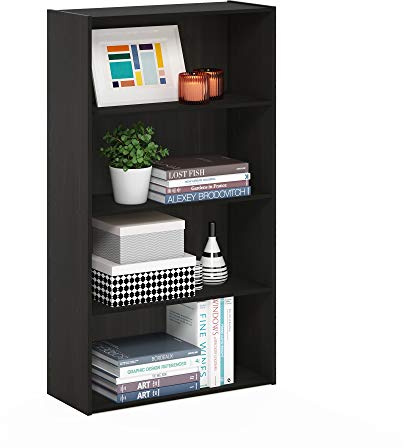 Furinno PASIR Book Shelf, 4-Tier Bookshelf, Bookcase with Open Shelf, 9.4 x 23.6 x 41.7, for Living Room, Bedroom, Home Office, Espresso