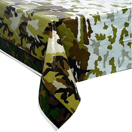 Unique Party 48523 - Tovaglia Plastificata con Camuffamento Militare, 213 cm x 137 cm
