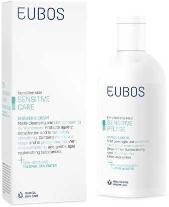 EUBOS SENSITIVE PFLEGE | Dusch & Creme | Pflegende Waschlotion für empfindliche und trockene Haut | Für eine beruhigende und glättende Wirkung | Hautverträglichkeit dermatologisch bestätigt | 200ml