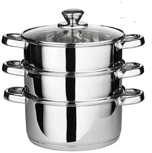 24cm 4pc Steamer Cooker Pot Set Pan Cook Food Glass Lids 3 Tier Stainless Steel Suitable for Gas Electric Hobs and Solid Hot Plates Brand New and High Quality