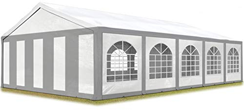 TOOLPORT Hochwertiges Partyzelt 5x10 m Pavillon Zelt PE Plane 450 N Gartenzelt Festzelt Bierzelt Wasserdicht grau-weiß