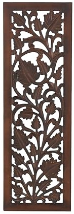 Deco 79 Wooden Floral Handmade Home Wall Decor Intricately Carved Acanthus Wall Sculpture, Wall Art 12 x 1 x 36, Brown