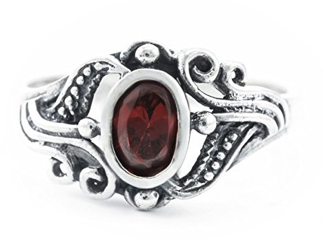 WINDALF Damen Mittelalter-Ring SÎNA h: 1 cm Roter Kristall Hochwertiges Silber (Silber, 58 (18.5))