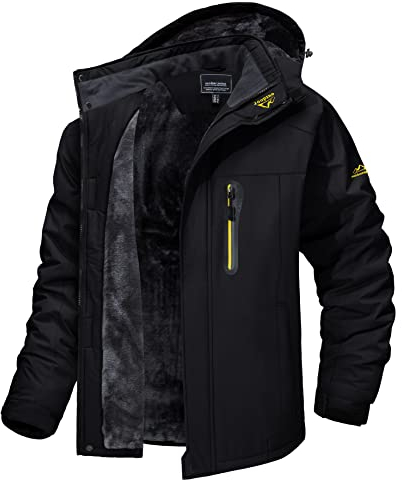 MAGCOMSEN Winterjacken Herren Warm Softshelljacke Outdoor Skijacke Fleece Winterparka Herren Übergangsjacke Wasserdicht Regen Jacke Wanderjacke mit Kapuze Schwarz L