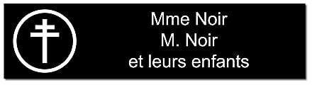 Plaque gravée pour nom et numéro boîte aux lettres Croix Lorraine autocollante 10x2,5cm personnalisée 1 à 3 lignes Noir