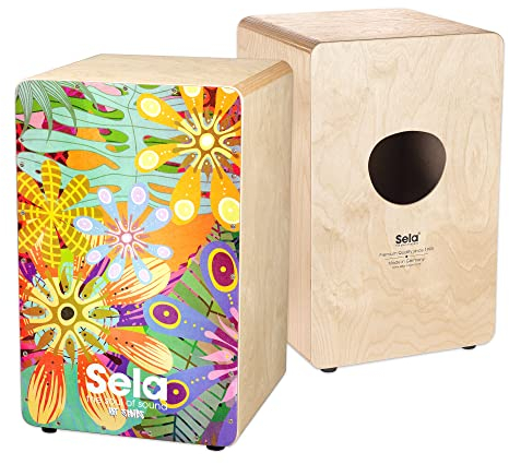 Sela Art Series Flower Power Snare Cajon - hochwertiges Percussion-Instrument - Trommel Erwachsene & Kinder aus Birkenholz - Box-Drum für Anfänger und Fortgeschrittene - langlebig