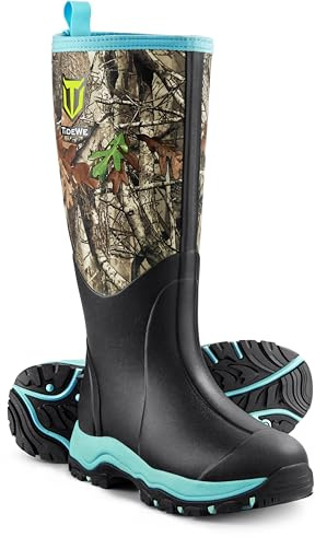 TIDEWE Hunting Boot for Women, Insulated Waterproof Sturdy Women's Hunting Boot, 6mm Neoprene and Rubber Outdoor Boot Next Camo G2（Green Size 8）
