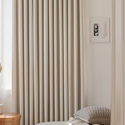 Whoiy Beige Vorhänge Blickdichter Jacquard mit Ösen 2 Stück, Fenster Gardienen Curtains Polyestersamt Moderne Einfarbig Wohnzimmer Verdunklungsgardine, H 138 x B 107 cm(Höhe x Breite)