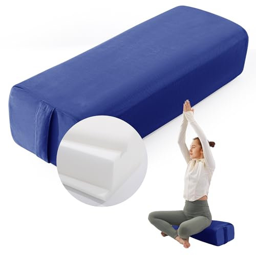 MABOZOO Yoga Bolster Pillow, Triple-Layer Sponge Rectangular Yoga Bolster with Carry Handle Meditation Pillow with Washable Cover for Restorative, Meditation (Blue)