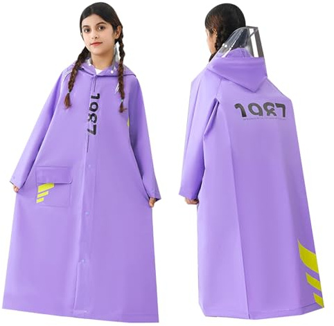 Impermeabile per Bambini Zaino Nascosto Equitazione Tuta Antipioggia Poncho Scolastico per Bambini Lungo e Grande Giacca 8 Anni