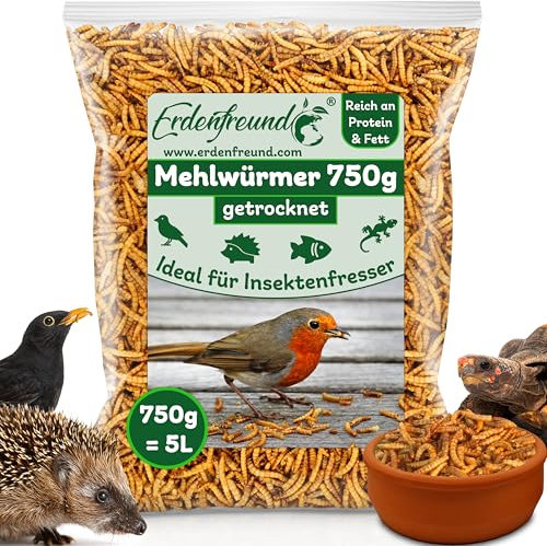 ERDENFREUND® Mehlwürmer getrocknet 100% rein Spitzenqualität naturbelassen schonend getrocknete Mehlwürmer kontrollierte Herstellung Protein & Omega 3