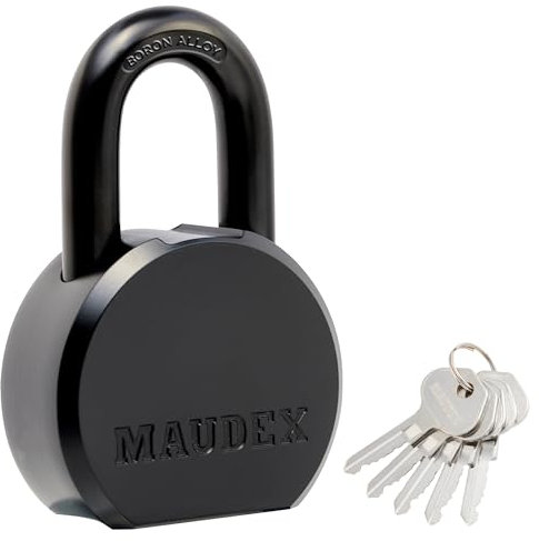 Maudex® PML65 Heavy Duty Padlock - High Security with Boron Alloy Shackle, Weatherproof Design, 5 Brass Keys. for Sheds, Gates, Containers & Outdoor Storage