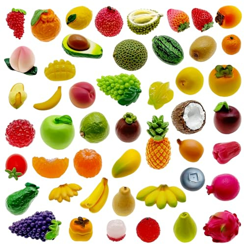 Cayway 48 Stück Mini Künstliche Früchte, Mikro Landschaft Miniatur Früchte, Fake Harz Obst, Mini Zubehör Obst für DIY Kunsthandwerk, Zen Garten, Mikro Landschaftsbau Dekoration
