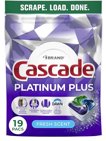 Cascade Platinum Plus Dishwasher Pods, Dishwasher Detergent, Dish Detergent Soap, Fresh, 19 Count