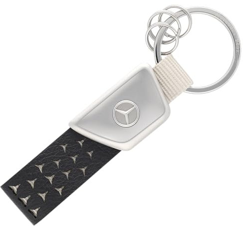 Mercedes-Benz Schlüsselanhänger Logo schwarz silber Edelstahl Apfelleder Nylon