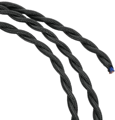 TA-VIGOR 3M Twisted Cloth Covered Wire, 2 Core 18AWG Vintage Woven Fabric Electrical Cable, Lamp Cable Modern Cloth Covered Wire for DIY Industrial Pendant Ligh, Black