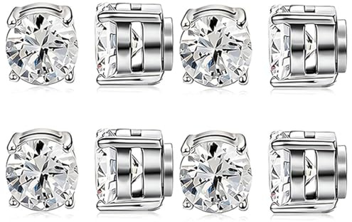 GILWUMO 4 Pares de Aretes Magnéticos de Acero Inoxidable - No Requiere Perforación, Tecnología de Cierre Magnético Sencillo - Para Hombres, Mujeres y Adolescentes, Diseño Elegante de 6 mm