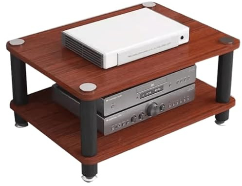 KUddYYKi Audio Rack Wooden Stereo Rack Audio Equipment Rack Audio Open Rack Cabinet HiFi Rack Audio-Video Shelving Shock-Absorbing Feet(Rot,2 Tier)