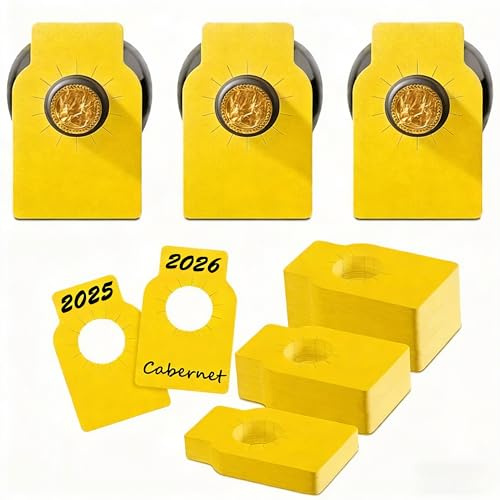 SEABABOO Etiquetas para Botellas de Vino, 100 Piezas Amarillo Etiquetas de Papel Kraft Reutilizables para Vino, Etiqueta de Papel Kraft para Botelleros, Marcado de Botellas