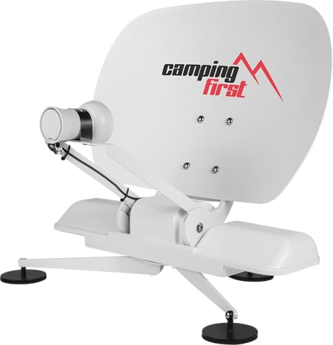 Camping First Satmex mobil 3 – Antenna Satellitare Completamente Automatica (Per uso mobile, si orienta automaticamente su Astra 19,2° Est, non richiede alimentazione elettrica aggiuntiva) – Bianco