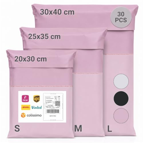Zenacasa Pochette Envoi Colis Vinted 30 Pcs (S/M/L) - Enveloppe Plastique | Rose · Opaque · Imperméable · Résistante · Auto-Adhésive · Sac Expédition Vêtements